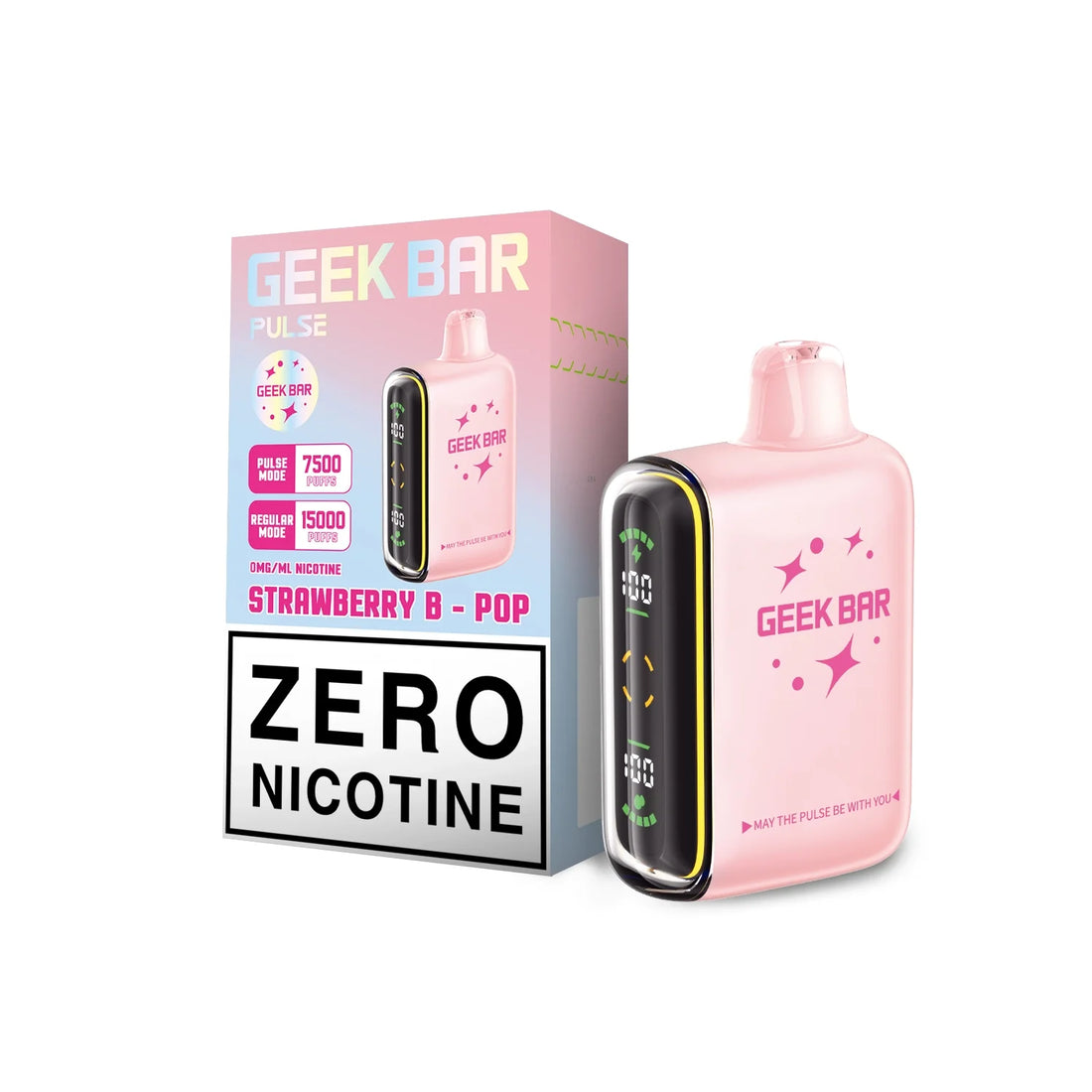 Strawberry B-Pop Flavor Geek Bar Pulse Nicotine Free Vape Disposable-Zero Nicotine-Non Nicotine  - 15000 Puffs